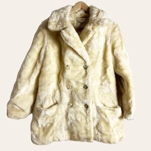 Vintage White Stag Cream Faux Fur Double Breasted Pea Coat Size 10